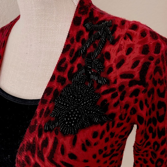 INC Animal Print Cardigan w/ Beaded Designs - Picture 5 of 13